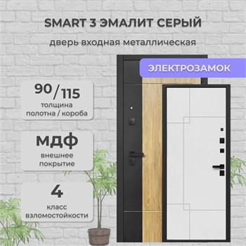 Дверь входная 9 см "Smart 3" с электронным замком Дуб Мадейра/Эмалит Серый